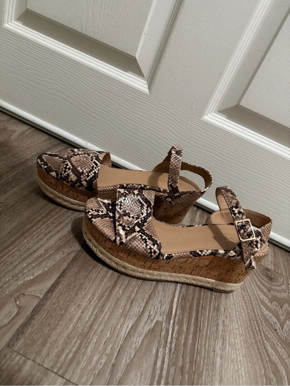 Michael Shannon Snake-Print Cork Espadrille Wedge Sandals - Brown/Tan